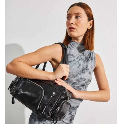 Sac à main nat & nin Macy Pocket Noir Glacé - Cuir glacé craquelé