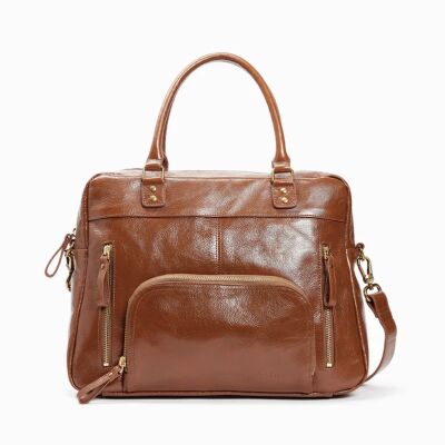 Sac cabas nat & nin Macy Cognac - Cuir glacé craquelé