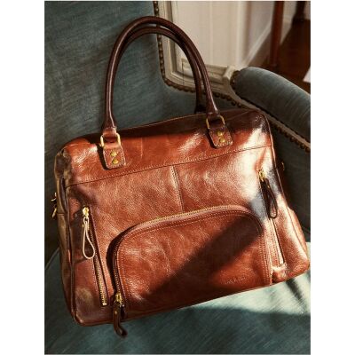 Sac cabas nat & nin Macy Cognac - Cuir glacé craquelé