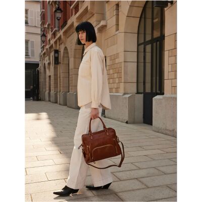 Sac cabas nat & nin Macy Cognac - Cuir glacé craquelé