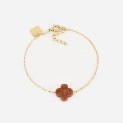 Bracelet ZAG Bijoux VEGA acier doré trèfle en verre marron