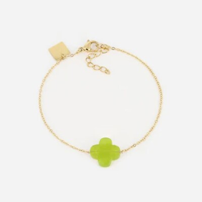 Bracelet ZAG Bijoux VEGA acier doré trèfle en verre vert clair