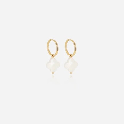 Boucles d'oreilles Zag bijoux VEGA en acier doré et trèfle en verre blanc