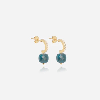 Boucles d'oreilles créoles Zag bijoux PABLO en acier doré, oxydes de zirconium et apatites