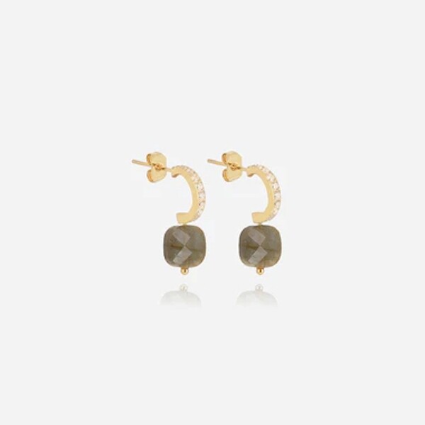 Boucles d'oreilles créoles Zag bijoux PABLO en acier doré, oxydes de zirconium et labradorite
