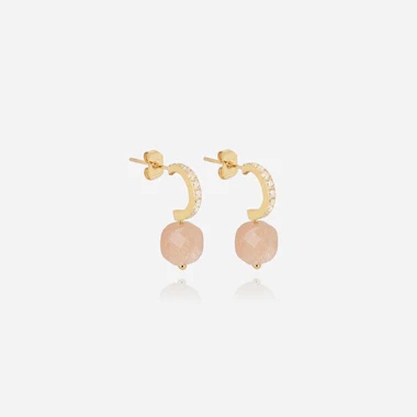 Boucles d'oreilles créoles Zag bijoux PABLO en acier doré, oxydes de zirconium et pierres de soleil