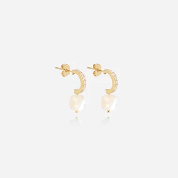 Boucles d'oreilles créoles Zag bijoux PABLO en acier doré, oxydes de zirconium et nacres