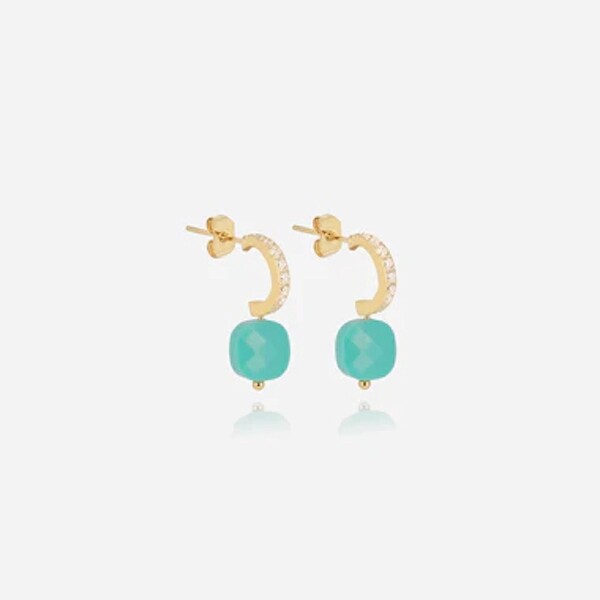 Boucles d'oreilles créoles Zag bijoux PABLO en acier doré, oxydes de zirconium et turquoise