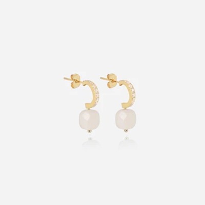 Boucles d'oreilles créoles Zag bijoux PABLO en acier doré, oxydes de zirconium et agates blanches