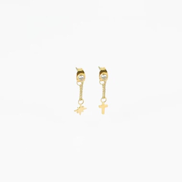 Boucles d'oreilles Zag bijoux ROMANE en acier doré et oxydes de zirconium