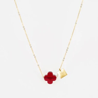 Collier Zag bijoux VEGA en acier doré et verre Rouge foncé