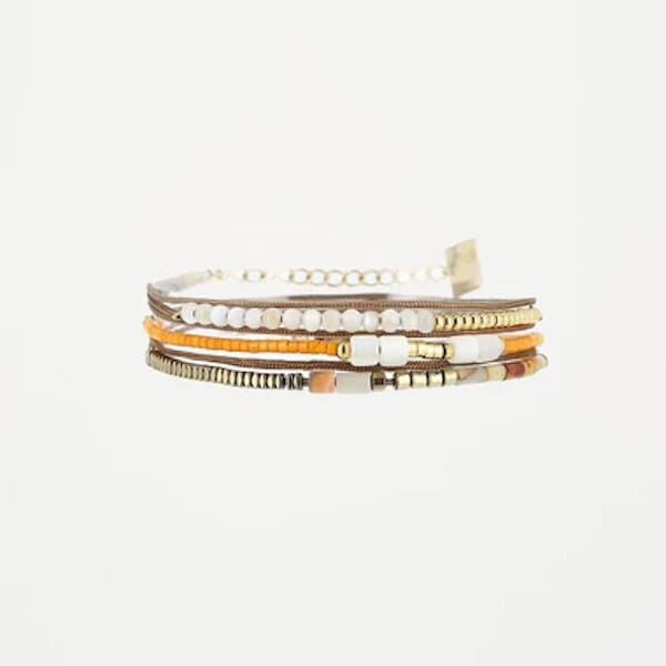 Bracelet multirang Zag bijoux BEACH en acier doré, perles de métal dorées et pierres fines