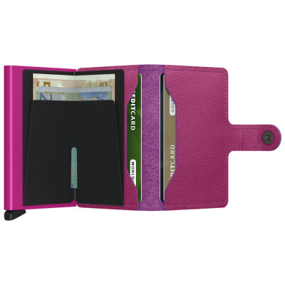 Porte-cartes Secrid Miniwallet Crisple Lipstick en cuir et aluminium fuchsia