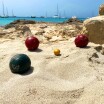 Boules de pétanque tout-terrain LA MARIOLE en cuir recyclé BLEU CIEL/JAUNE