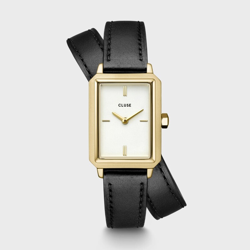 Montre Cluse Fluette Double Leather Black, Gold Colour