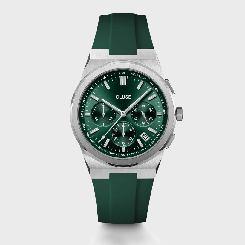 Montre Cluse Vigoureux Chrono Silicone Green, Silver Colour CW20808