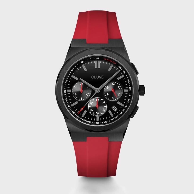 Montre Cluse Vigoureux Chrono Silicone Red, Black Colour  CW20810