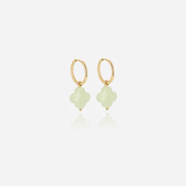 Boucles d'oreilles Zag bijoux VEGA en acier doré et trèfle en verre vert d'eau