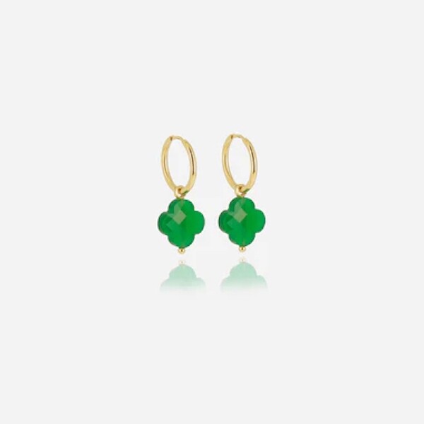 Boucles d'oreilles Zag bijoux VEGA en acier doré et trèfle en verre vert