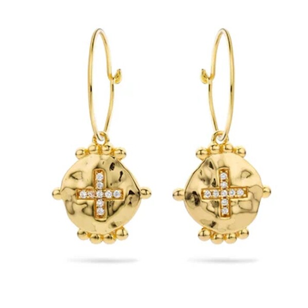 Boucles d'oreilles Mya Bay Chennai en laiton doré à l'or fin 24K et cristaux