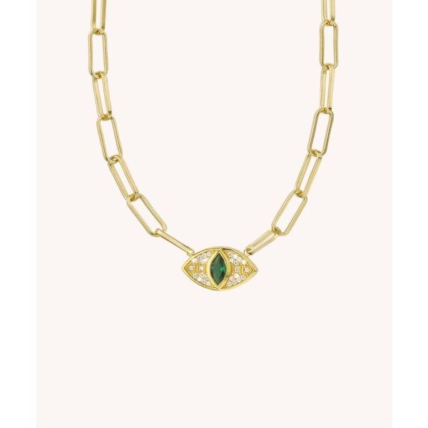 Collier Mya Bay Green Ojo en laiton doré à l'or fin 24K et cristal , 50cm