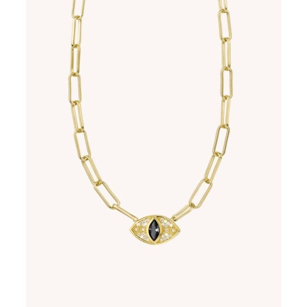 Collier Mya Bay Black Ojo en laiton doré à l'or fin 24K et cristal , 50cm