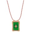 Pendentif Mya Bay Green Diwali Boheme médaillon en laiton doré à l'or fin 24K, cristaux et émail, 53cm