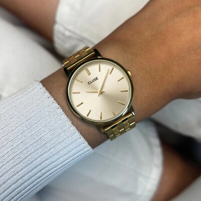 Gift Box Pavane Petite 2.0 Steel Watch Gold & Black Leather Strap, Gold Colour