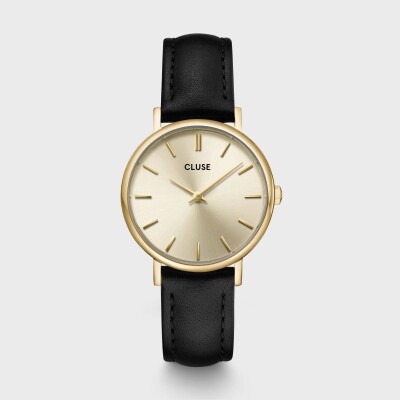 Gift Box Pavane Petite 2.0 Steel Watch Gold & Black Leather Strap, Gold Colour