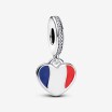 Charms Pandora Moments Pendant Coeur gravable drapeau français oxydes de zirconium et argent