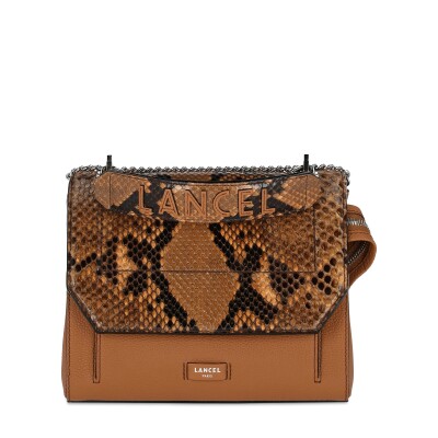 Sac rabat Ninon de Lancel M cuir python / camel