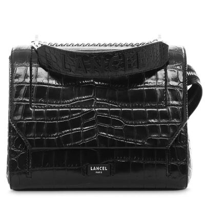 Sac rabat Ninon de Lancel cuir noir façon croco