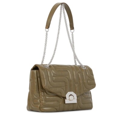 Sac Midi Minuit de Lancel M à rabat cuir matelassé kaki foncé