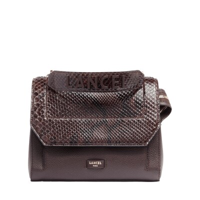 Sac rabat Ninon de Lancel M cuir python / chocolat doré