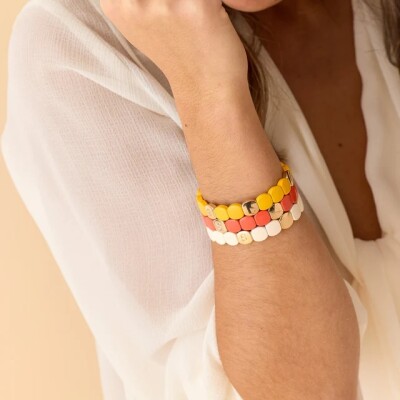 Bracelet Simone à Bordeaux Colorful en métal émaillé Corail M