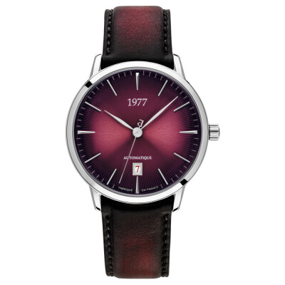 Montre 1977 Edmond Automatique 40mm Cadran lie de vin, cuir bordeaux