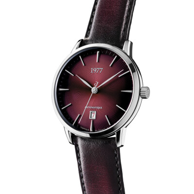 Montre 1977 Edmond Automatique 40mm Cadran lie de vin, cuir bordeaux