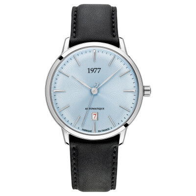 Montre 1977 Edmond Automatique 40mm Cadran bleu glacier, cuir noir