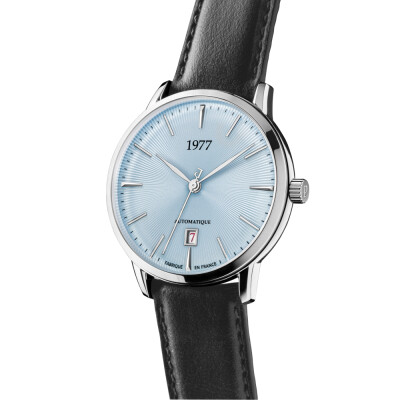 Montre 1977 Edmond Automatique 40mm Cadran bleu glacier, cuir noir
