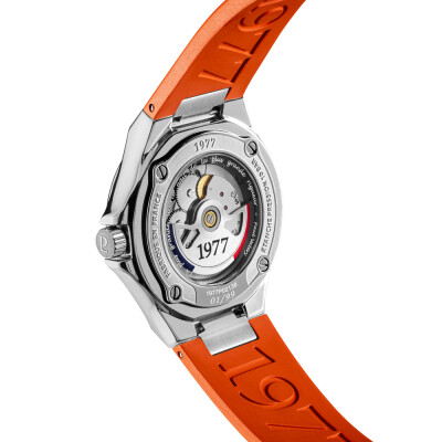 Montre 1977 Arsène Automatique 42,5mm Cadran noir, bracelet caoutchouc orange