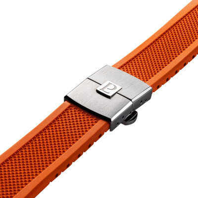 Montre 1977 Arsène Automatique 42,5mm Cadran noir, bracelet caoutchouc orange
