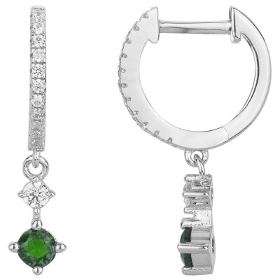 Boucles d'oreilles en argent pavées d'oxydes de zirconium et pendant oxydes de zirconium blancs et verts