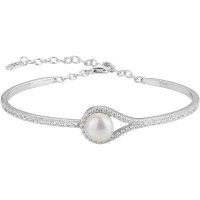 Bracelet Griffe Rouge semi rigide en argent, oxydes de zirconium et perle d'eau douce