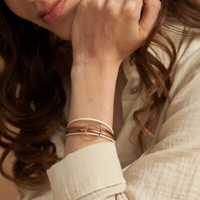 Bracelet Flowersforzoé ANNABELLE Let It Be en cuir et métal doré T2
