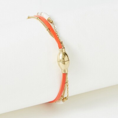 Bracelet Flowersforzoé APPOLINE Orange Blood & Howlite en métal doré et cuir T2