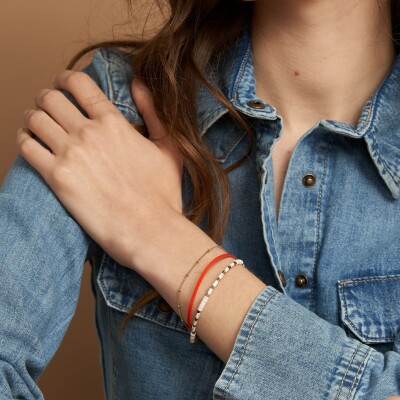 Bracelet Flowersforzoé APPOLINE Orange Blood & Howlite en métal doré et cuir T2