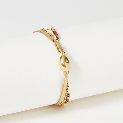 Bracelet Flowersforzoé APPOLINE Metallic Gold & Bamboo en métal doré et cuir T2
