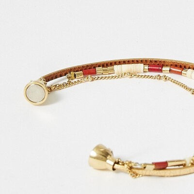 Bracelet Flowersforzoé APPOLINE Metallic Gold & Bamboo en métal doré et cuir T2