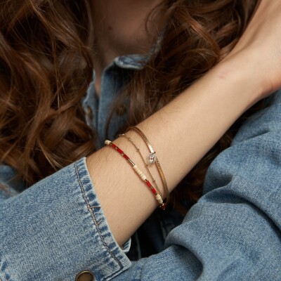Bracelet Flowersforzoé APPOLINE Metallic Gold & Bamboo en métal doré et cuir T2
