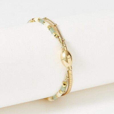 Bracelet Flowersforzoé APPOLINE Metallic Gold & Jade en métal doré et cuir T2